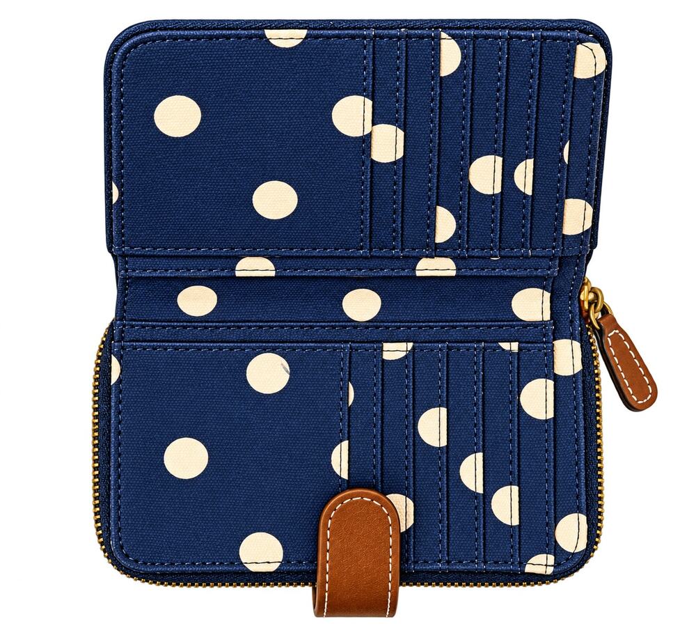 Cath Kidston London Navy Spot Polka Dot Zip Wallet Card Organizer Unused 2016